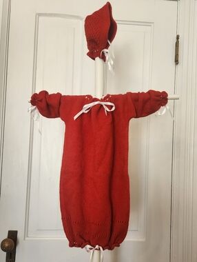 100% American Cashmere Red Baby Sacque, Bonnet & Blankie Set